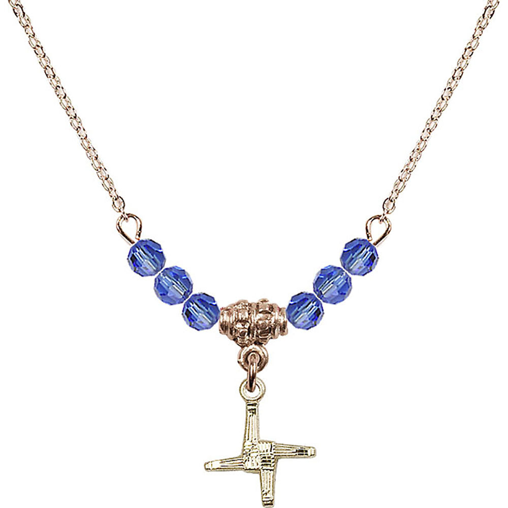 14kt Gold Filled Saint Brigid Cross Birthstone Necklace with Sapphire Beads - 0291