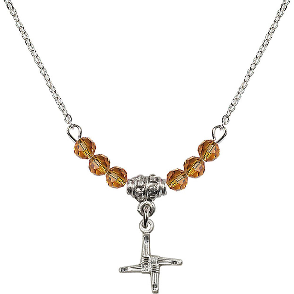 Sterling Silver Saint Brigid Cross Birthstone Necklace with Topaz Beads - 0291
