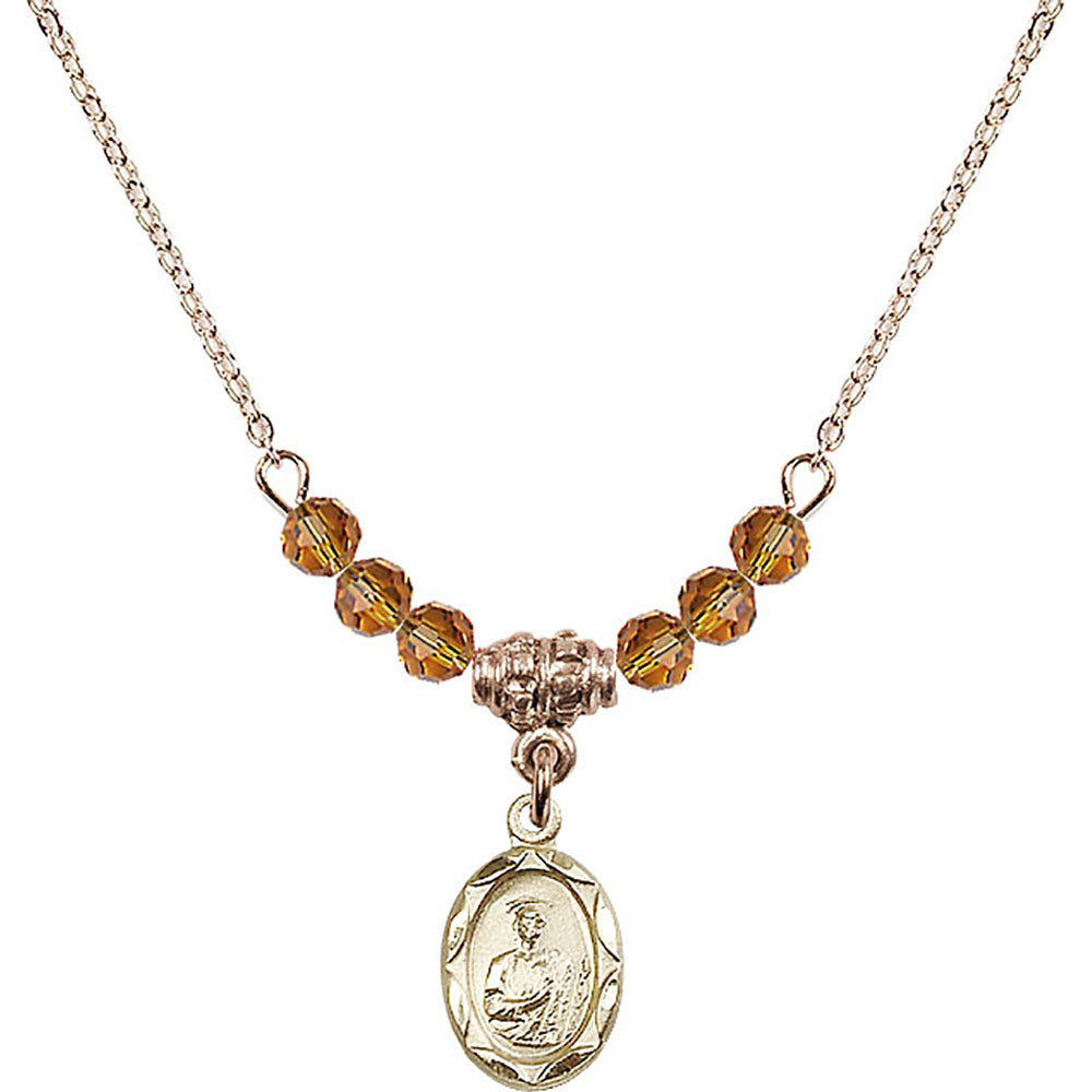 14kt Gold Filled Saint Jude Birthstone Necklace with Topaz Beads - 0301