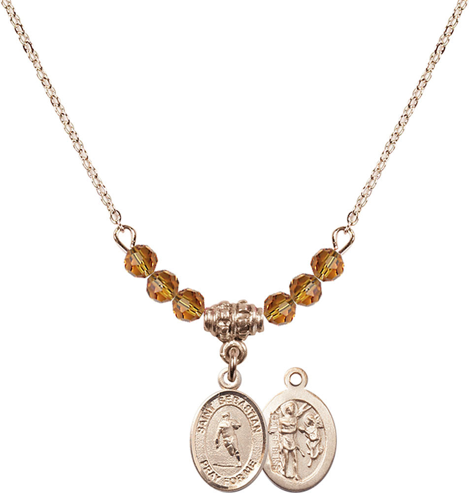 14kt Gold Filled Saint Sebastian / Rugby Birthstone Necklace with Topaz Beads - 9187