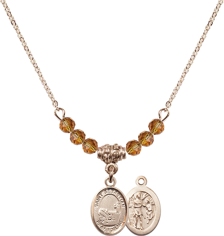 14kt Gold Filled Saint Sebastian / Fishing Birthstone Necklace with Topaz Beads - 9188