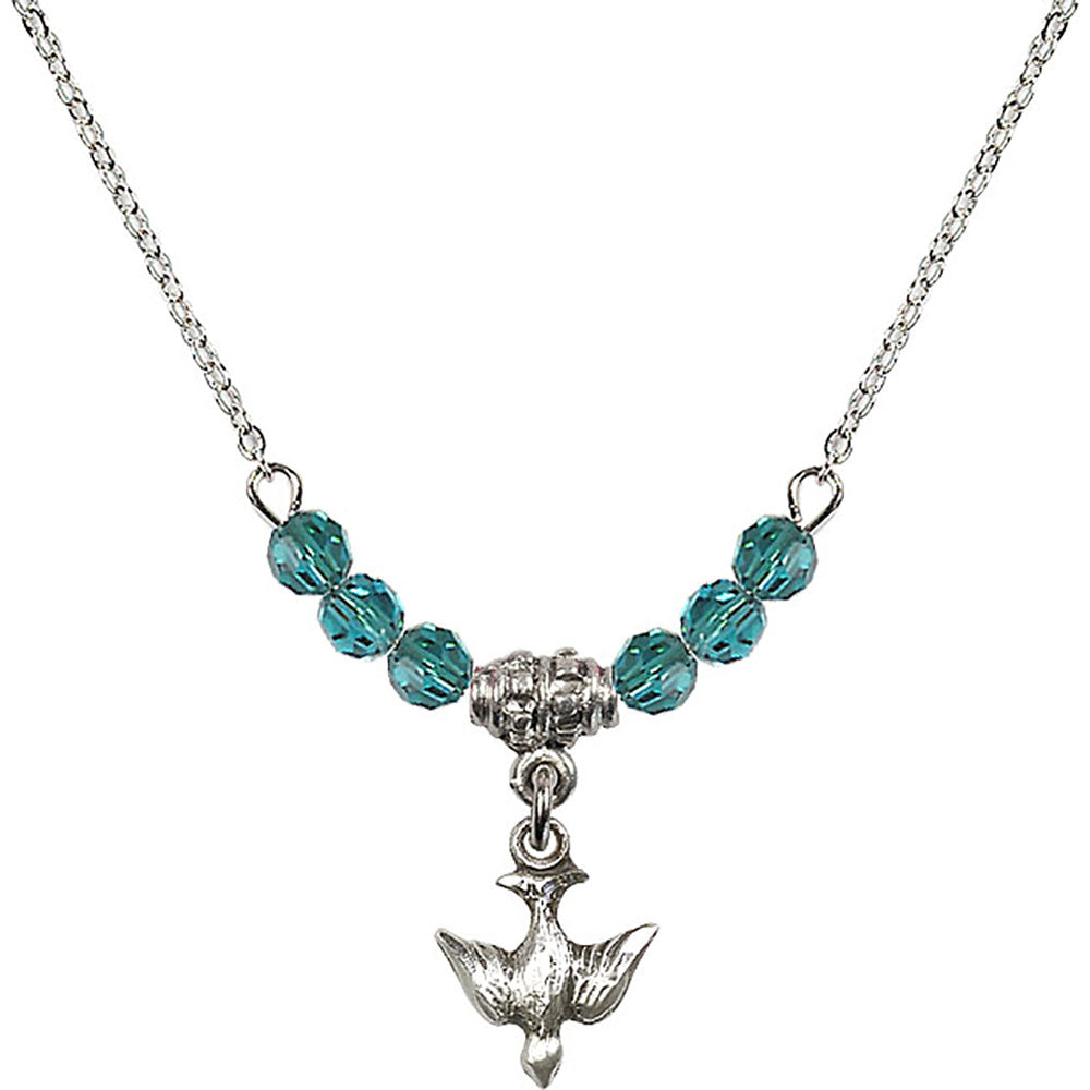 Sterling Silver Holy Spirit Birthstone Necklace with Zircon Beads - 0208