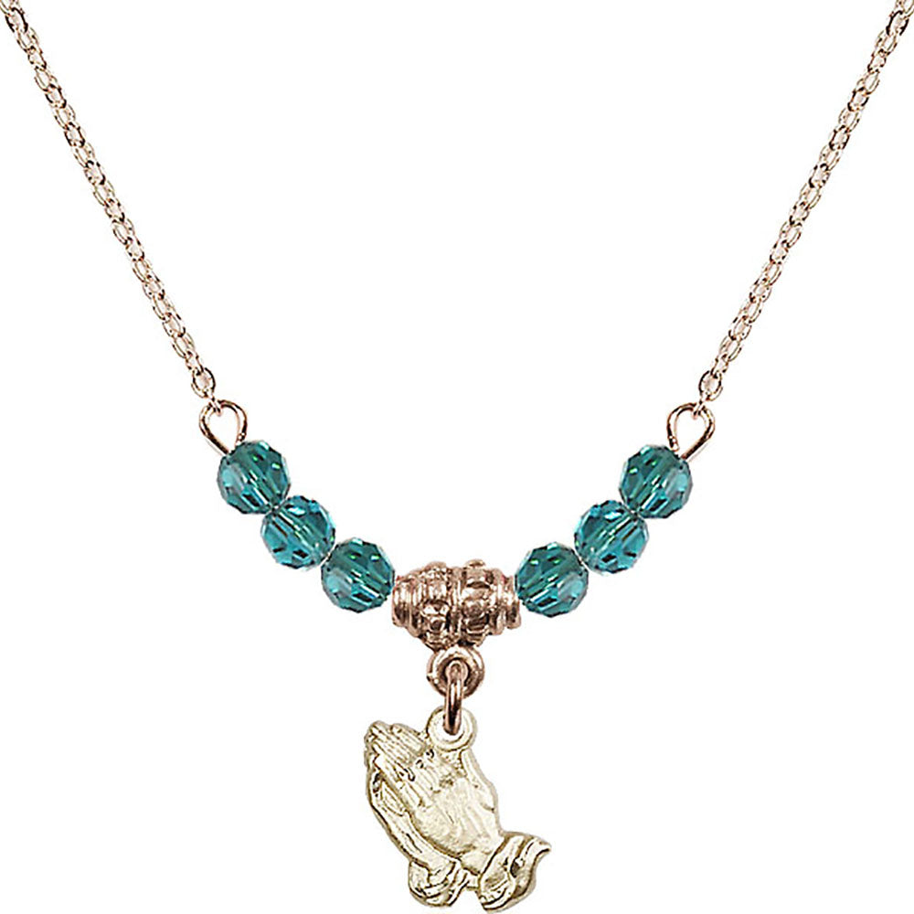 14kt Gold Filled Praying Hands Birthstone Necklace with Zircon Beads - 0220