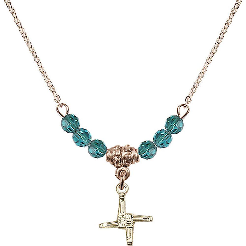 14kt Gold Filled Saint Brigid Cross Birthstone Necklace with Zircon Beads - 0291