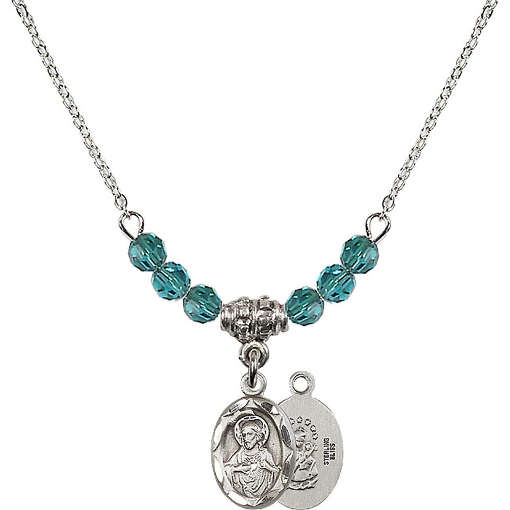 Sterling Silver Scapular Birthstone Necklace with Zircon Beads - 0301