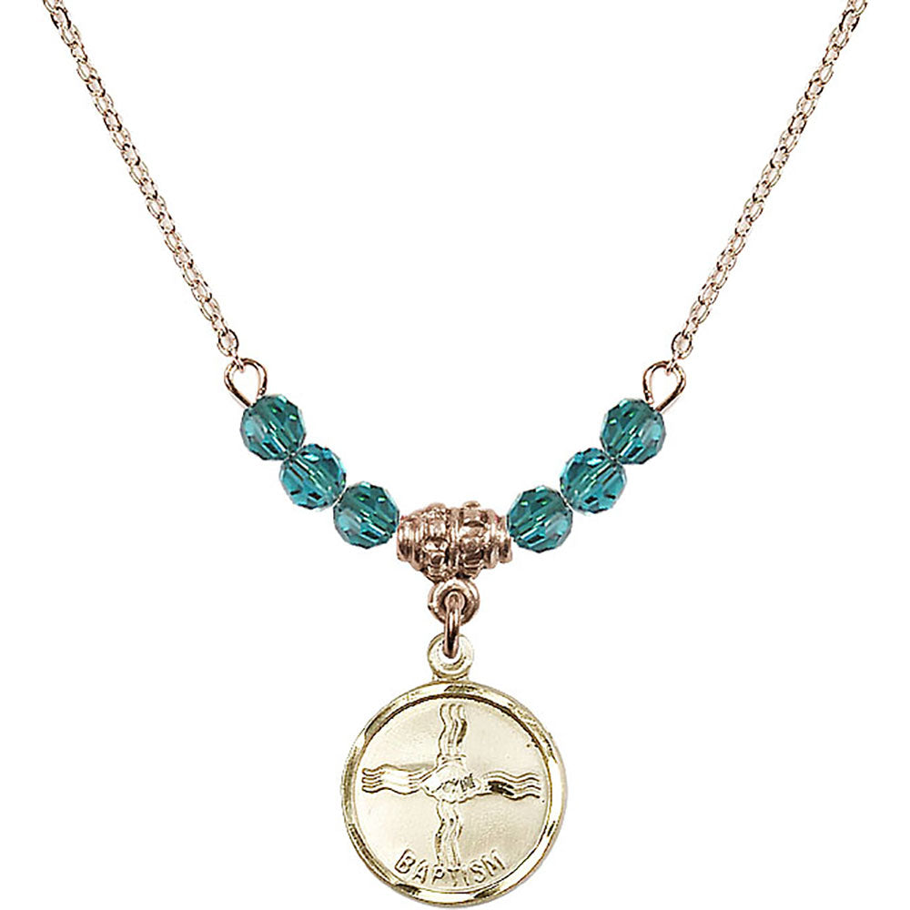 14kt Gold Filled Baptism Birthstone Necklace with Zircon Beads - 0601