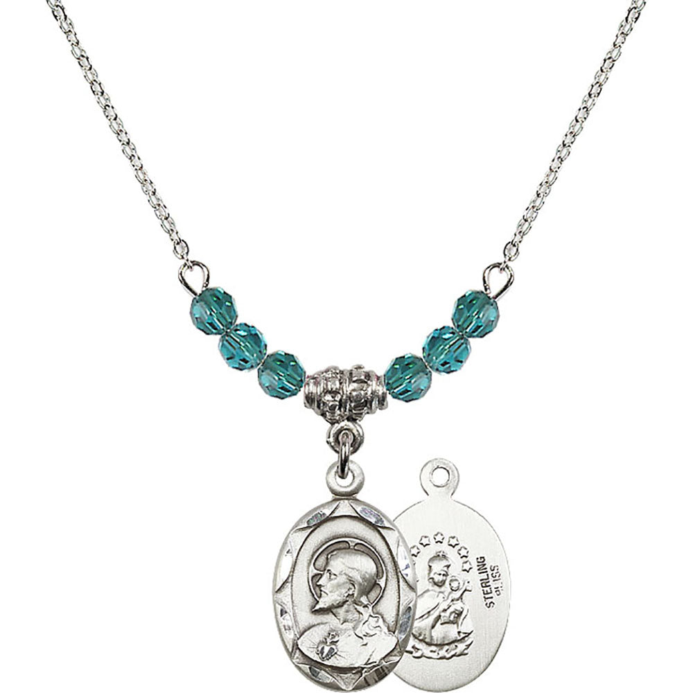 Sterling Silver Scapular Birthstone Necklace with Zircon Beads - 0612