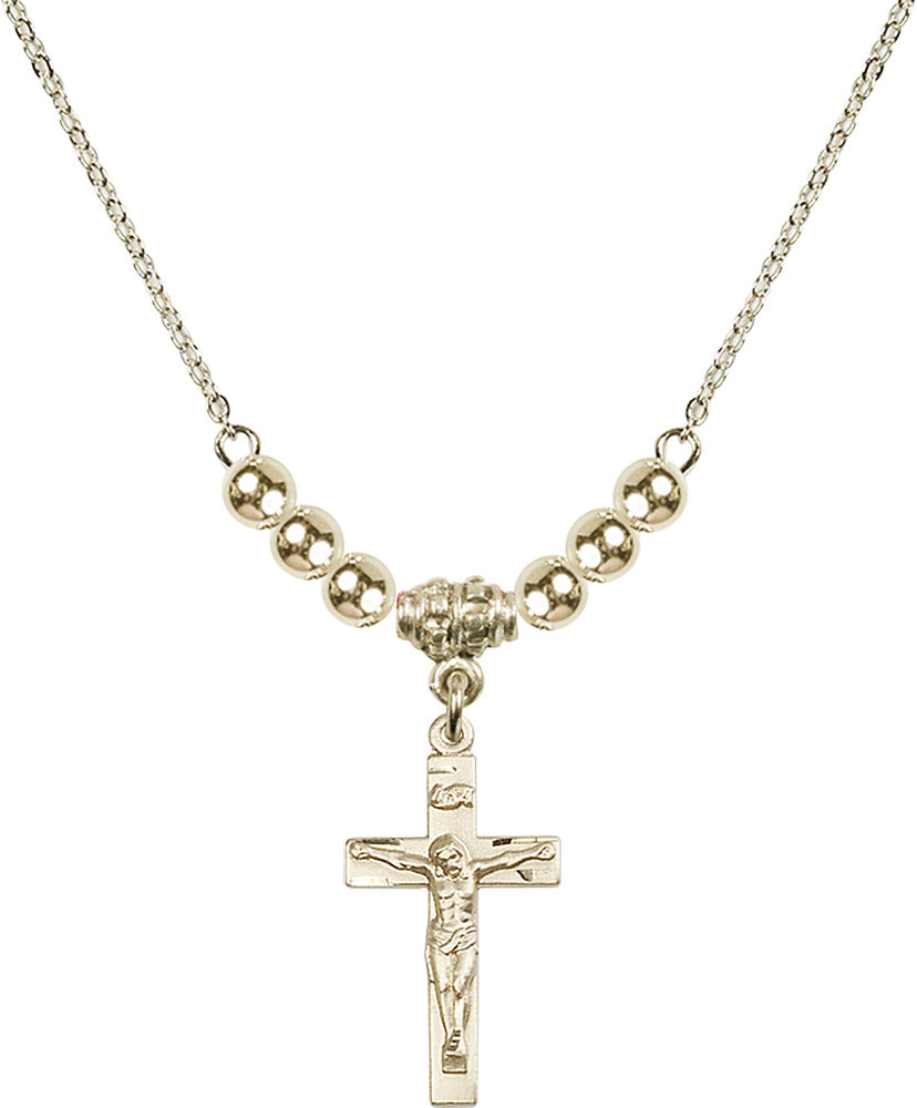 14kt Gold Filled Crucifix Birthstone Necklace with Gold Filled Beads - 0001