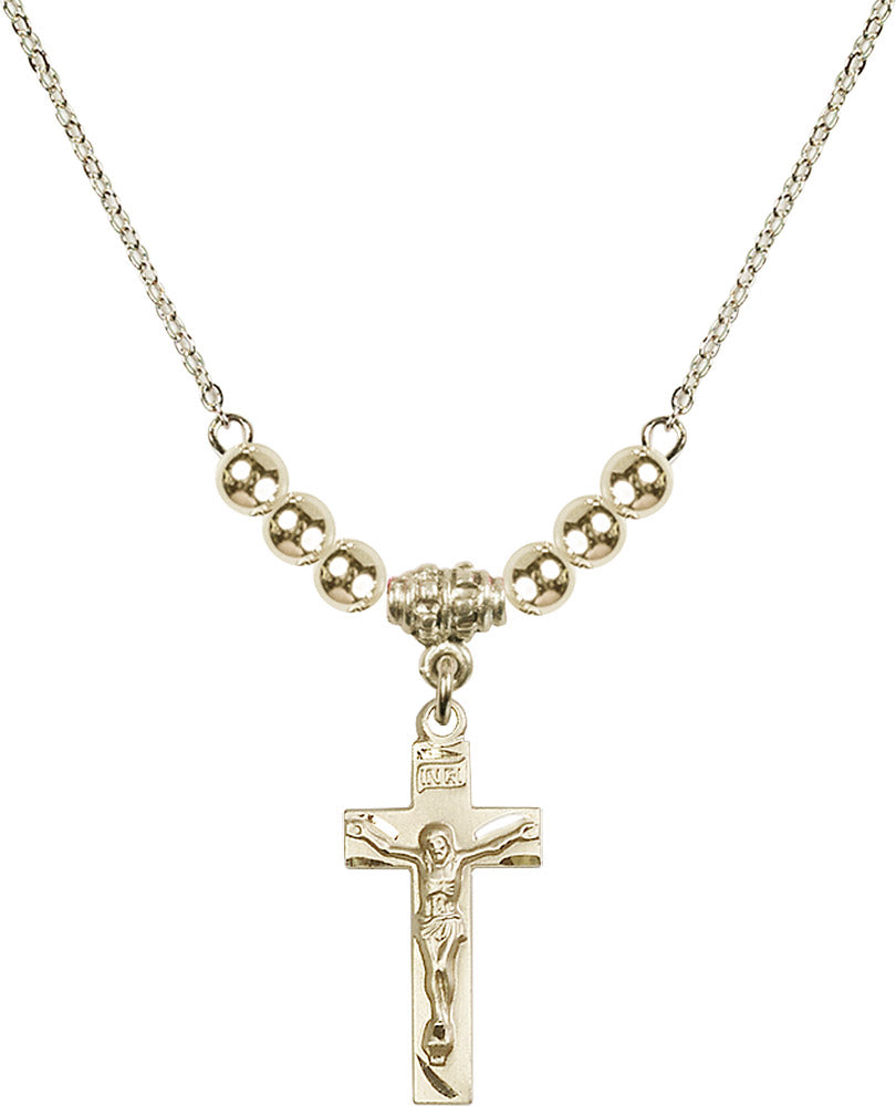 14kt Gold Filled Crucifix Birthstone Necklace with Gold Filled Beads - 0006