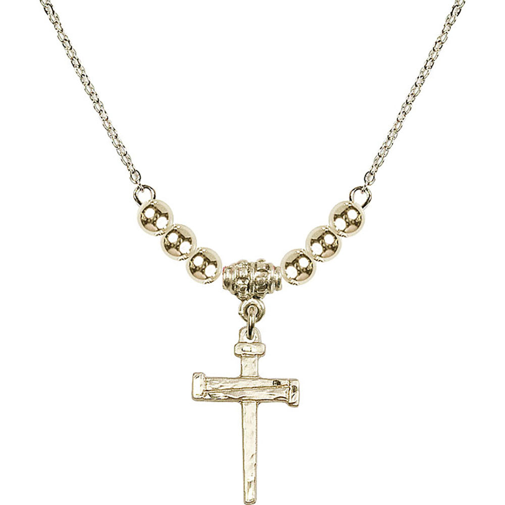 14kt Gold Filled Nail Cross Birthstone Necklace with Gold Filled Beads - 0012