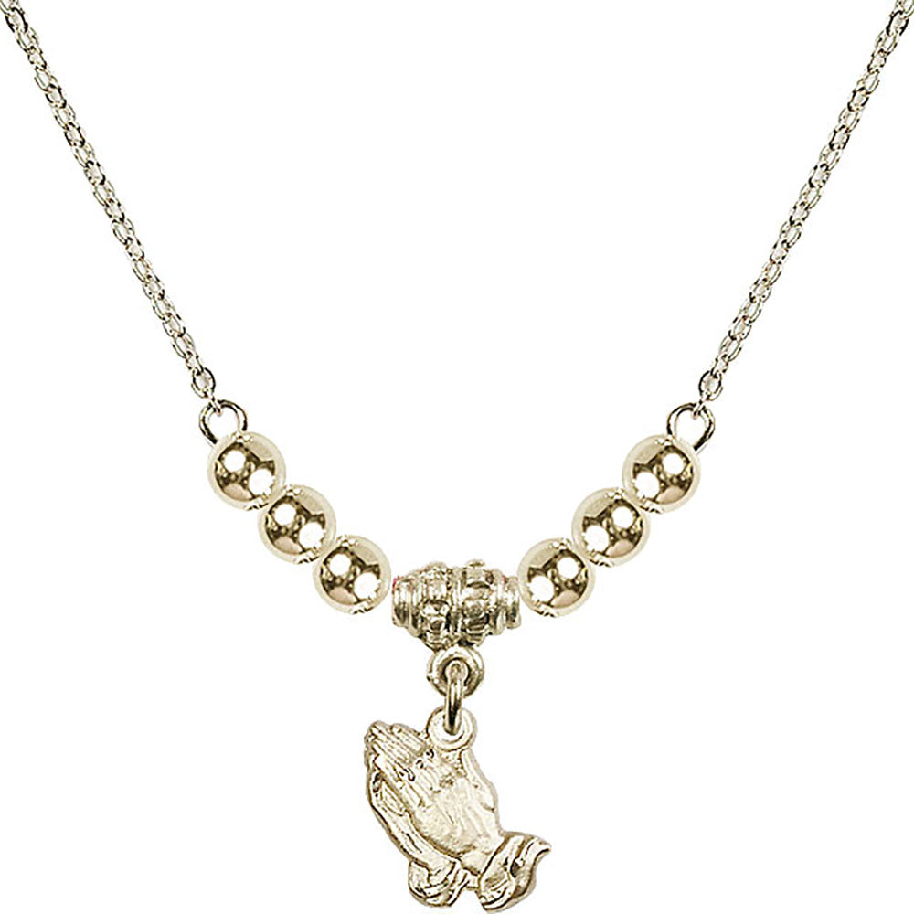 14kt Gold Filled Praying Hands Birthstone Necklace with Gold Filled Beads - 0220