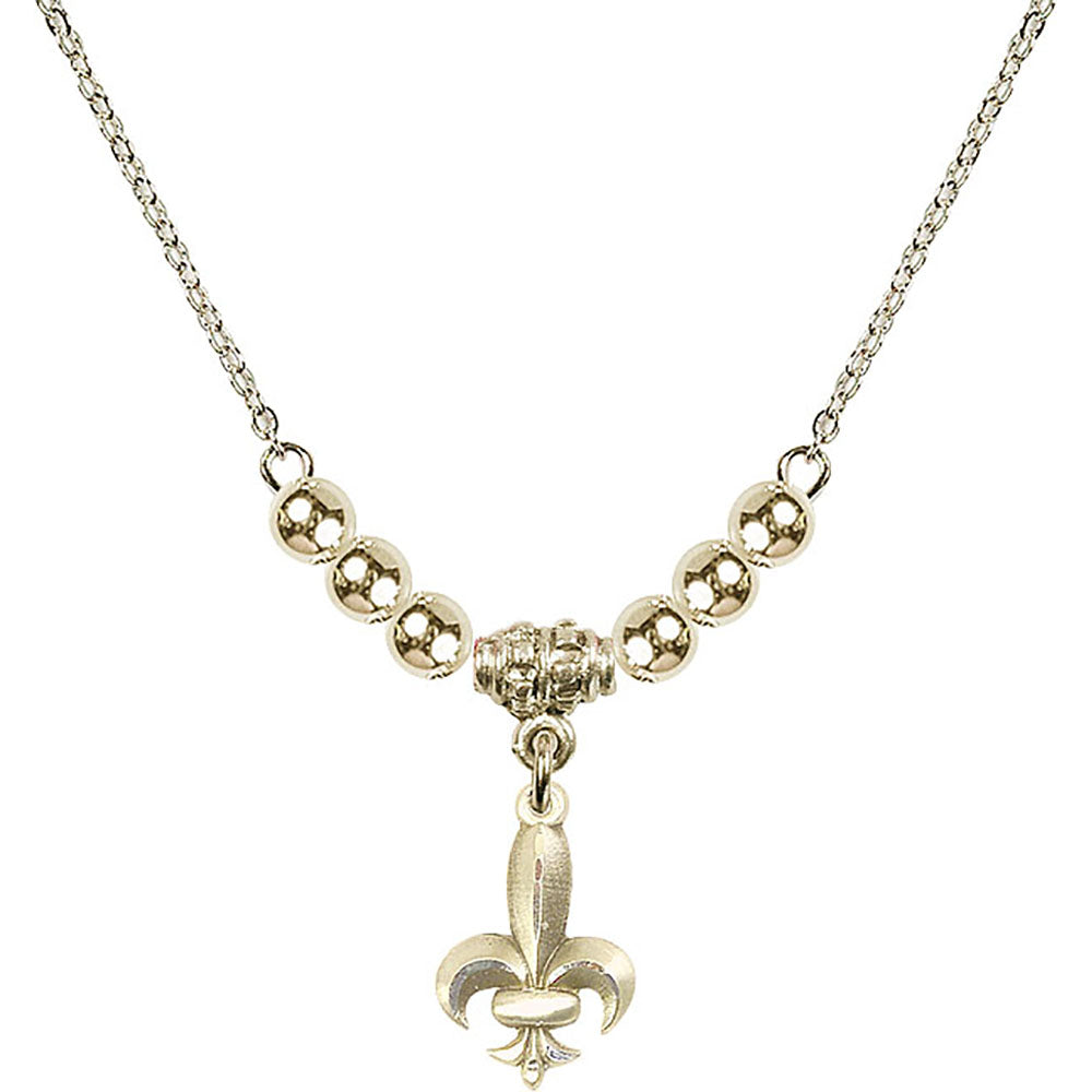 14kt Gold Filled Fleur de Lis Birthstone Necklace with Gold Filled Beads - 0293