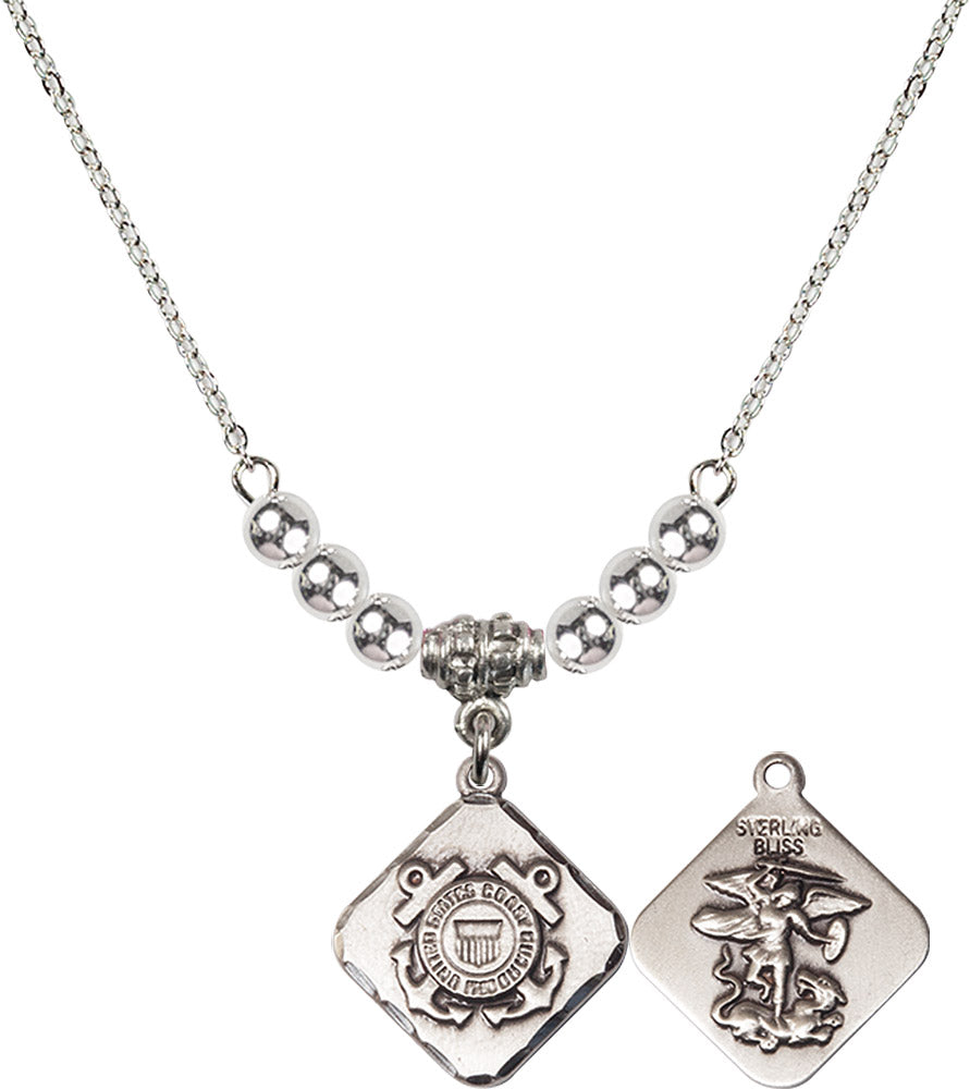 Sterling Silver Coast Guard Diamond Birthstone Necklace with Sterling Silver Beads - 1180