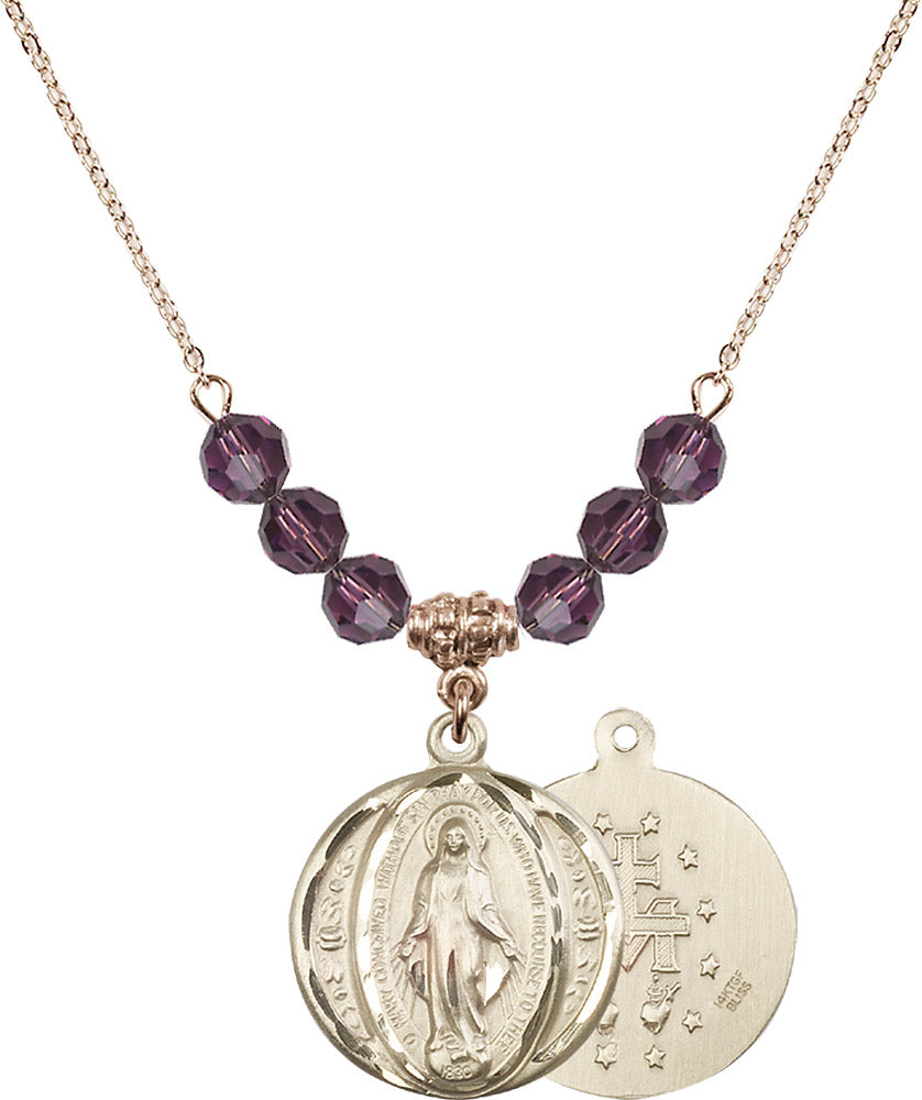 14kt Gold Filled Miraculous Birthstone Necklace with Amethyst Beads - 0017