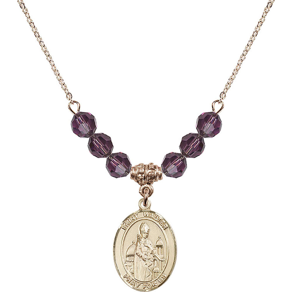 14kt Gold Filled Saint Walter of Pontoise Birthstone Necklace with Amethyst Beads - 8285