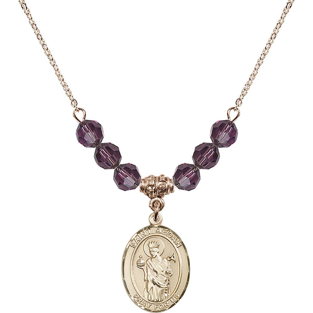 14kt Gold Filled Saint Aedan of Ferns Birthstone Necklace with Amethyst Beads - 8293