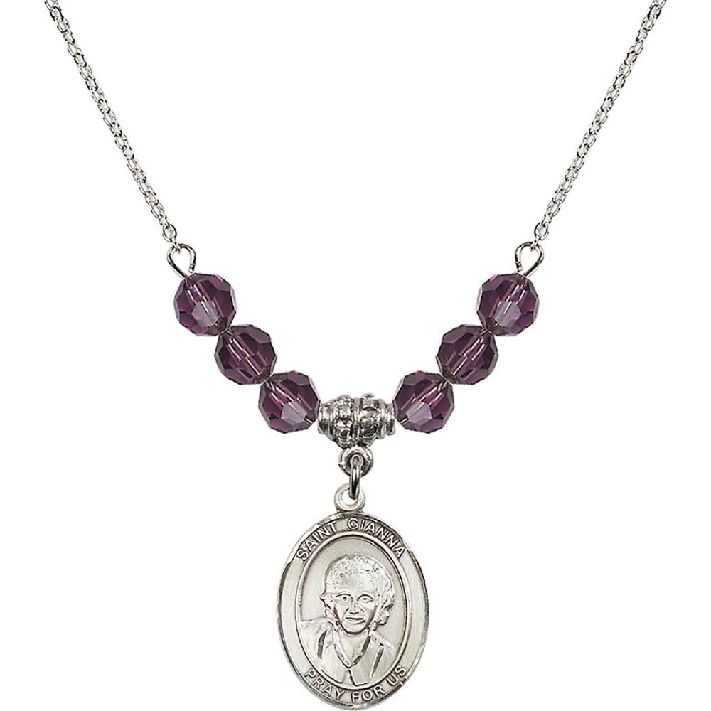 Sterling Silver Saint Gianna Beretta Molla Birthstone Necklace with Amethyst Beads - 8322