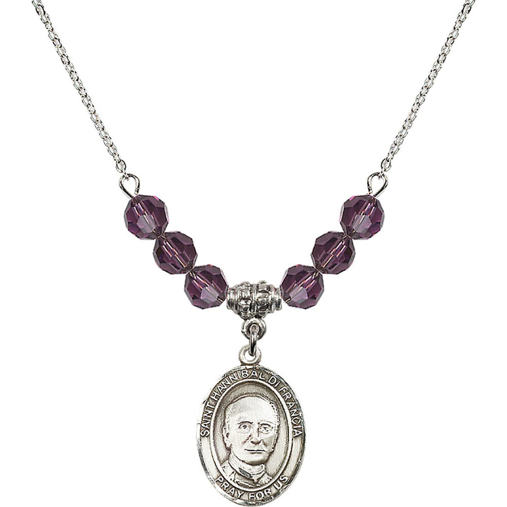 Sterling Silver Saint Hannibal Birthstone Necklace with Amethyst Beads - 8327