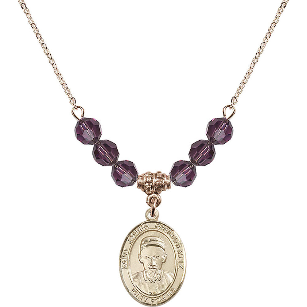 14kt Gold Filled Saint Joseph Freinademetz Birthstone Necklace with Amethyst Beads - 8329