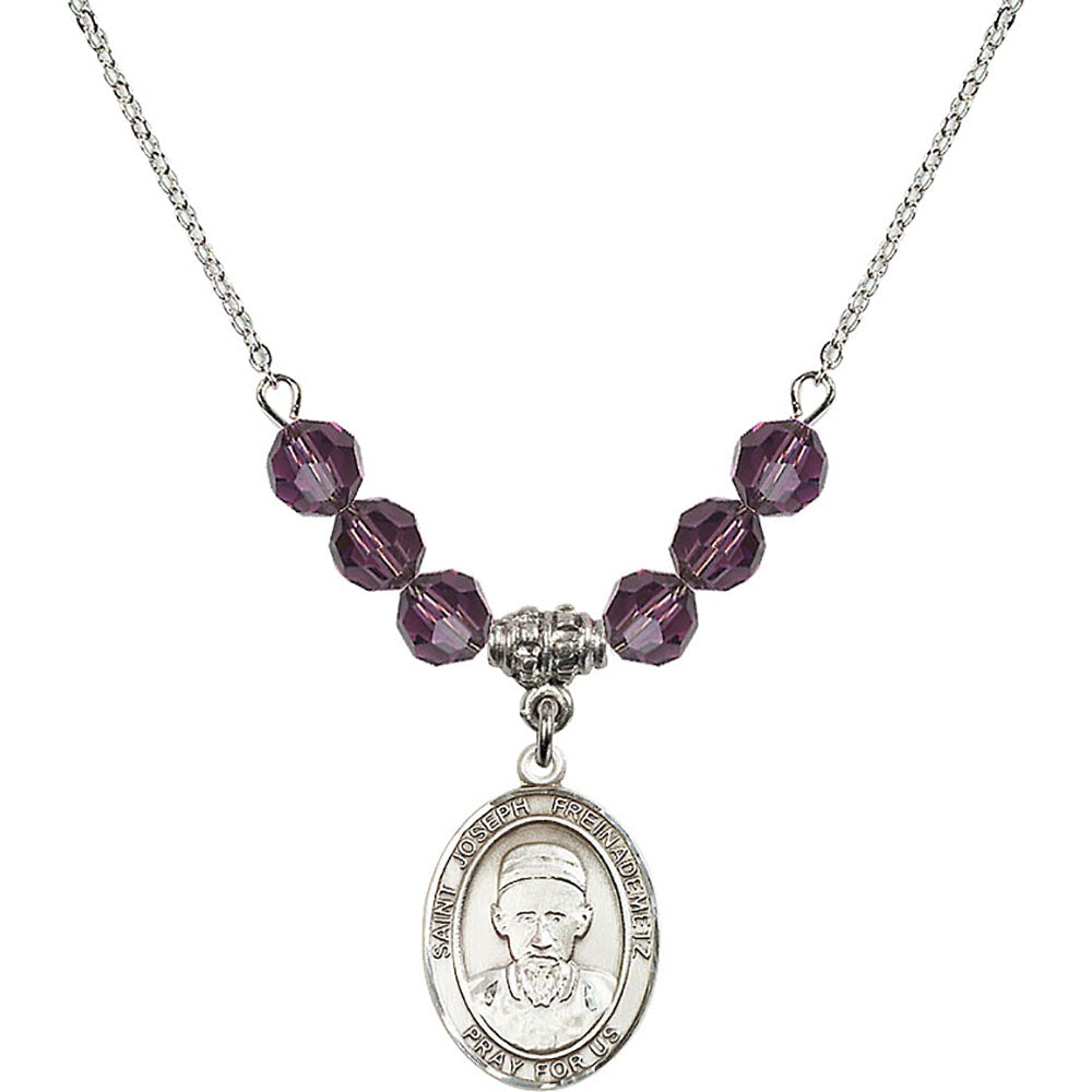 Sterling Silver Saint Joseph Freinademetz Birthstone Necklace with Amethyst Beads - 8329