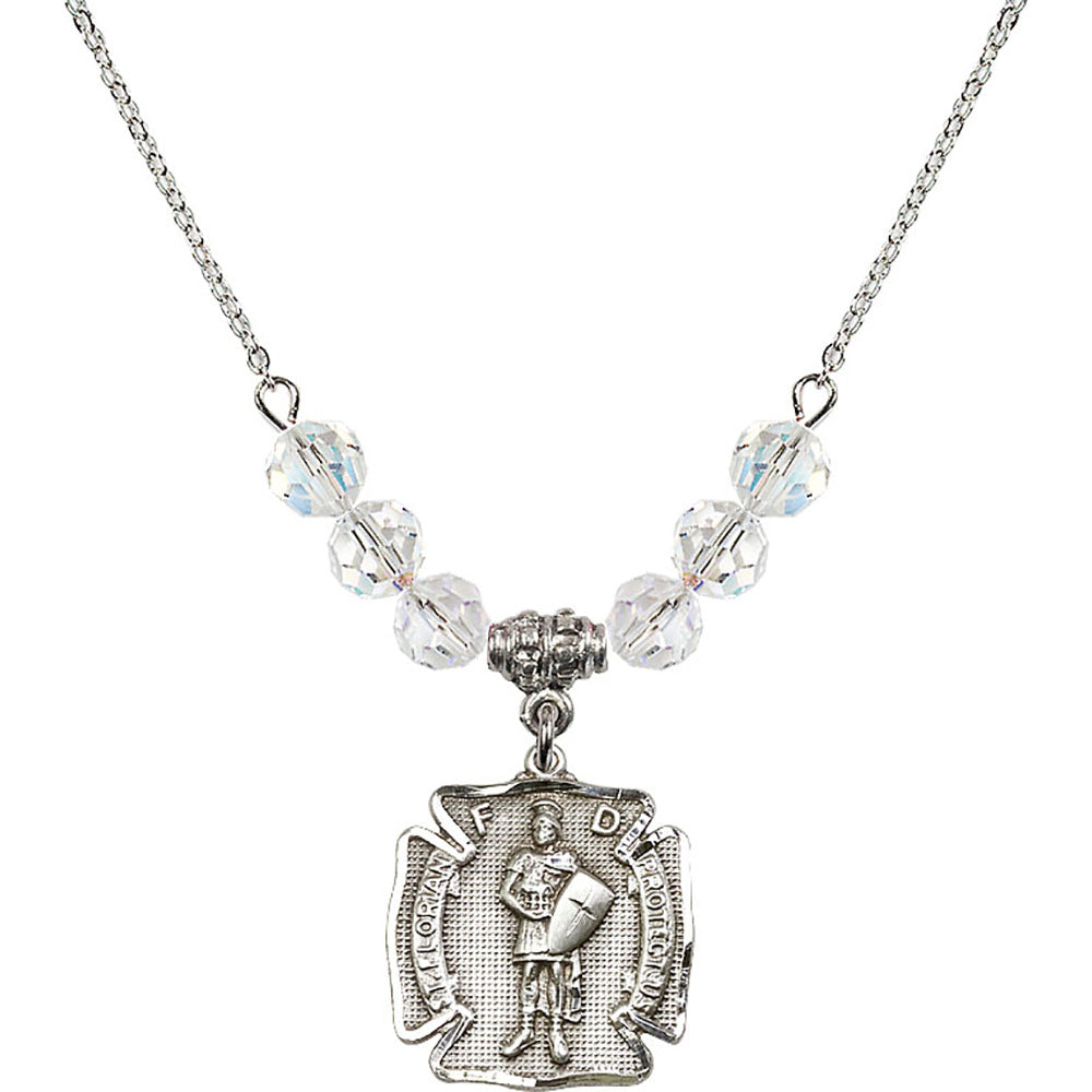 Sterling Silver Saint Florian Birthstone Necklace with Crystal Beads - 0070
