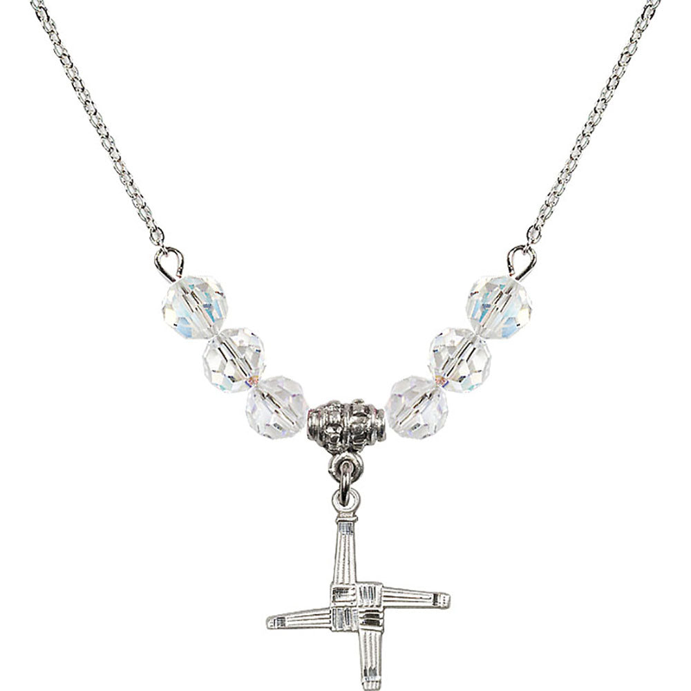 Sterling Silver Saint Brigid Cross Birthstone Necklace with Crystal Beads - 0290