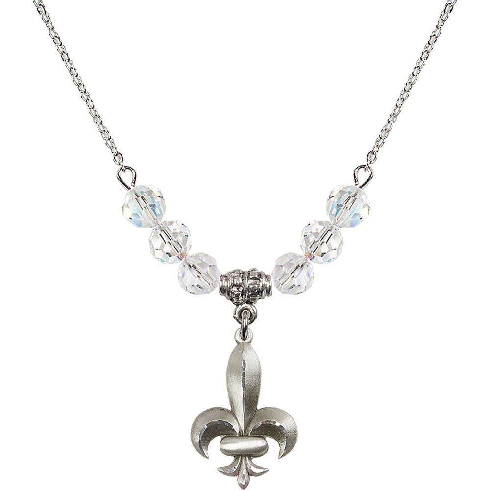 Sterling Silver Fleur de Lis Birthstone Necklace with Crystal Beads - 0294