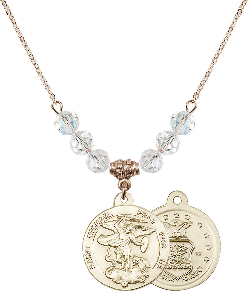 14kt Gold Filled Saint Michael / Air Force Birthstone Necklace with Crystal Beads - 0342