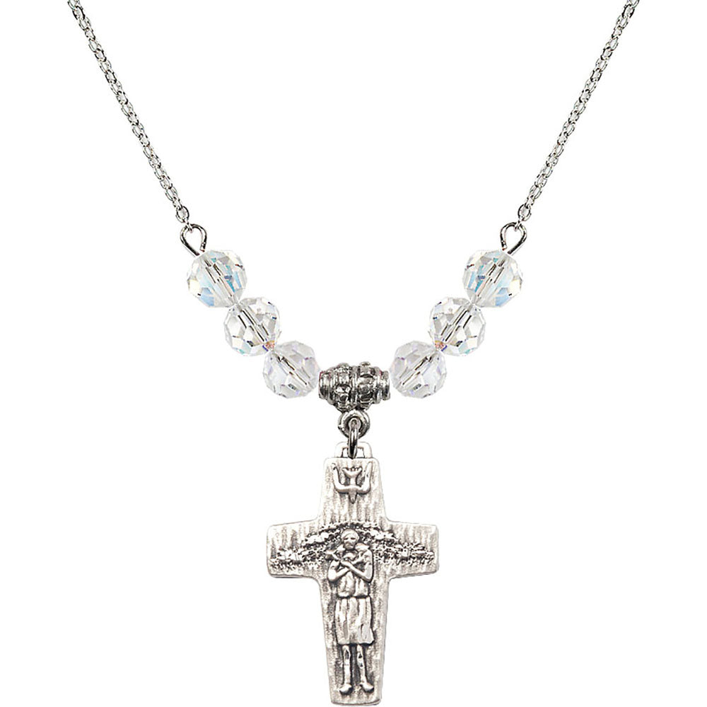 Sterling Silver Papal Crucifix Birthstone Necklace with Crystal Beads - 0569