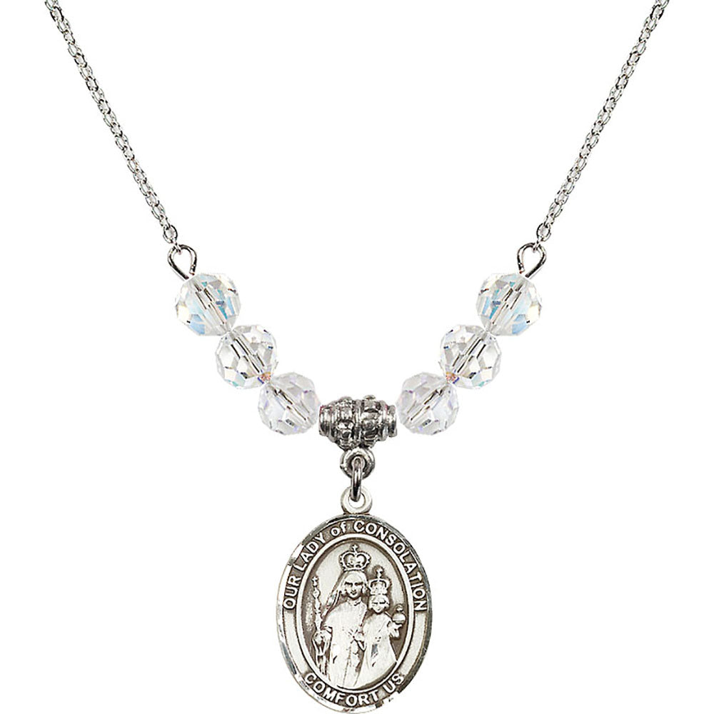 Sterling Silver Our Lady of Consolation Birthstone Necklace with Crystal Beads - 8292