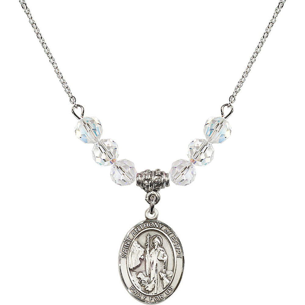 Sterling Silver Saint Anthony of Egypt Birthstone Necklace with Crystal Beads - 8317