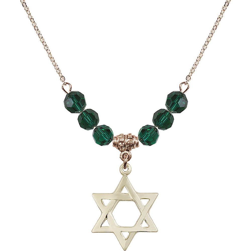 14kt Gold Filled Star of David Birthstone Necklace with Emerald Beads - 1210