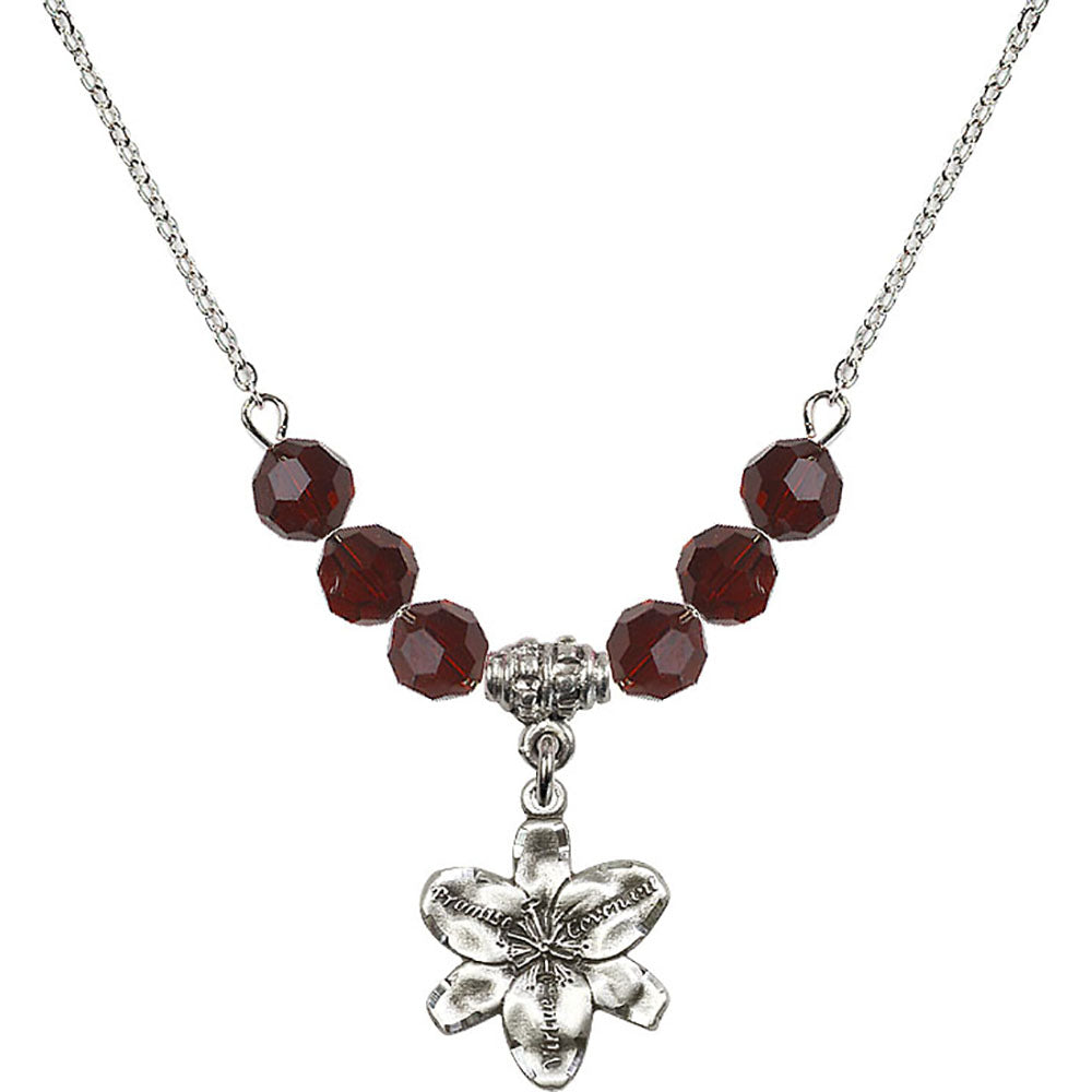 Sterling Silver Chastity Birthstone Necklace with Garnet Beads - 0088