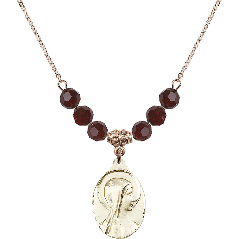 14kt Gold Filled Sorrowful Mother Birthstone Necklace with Garnet Beads - 0599