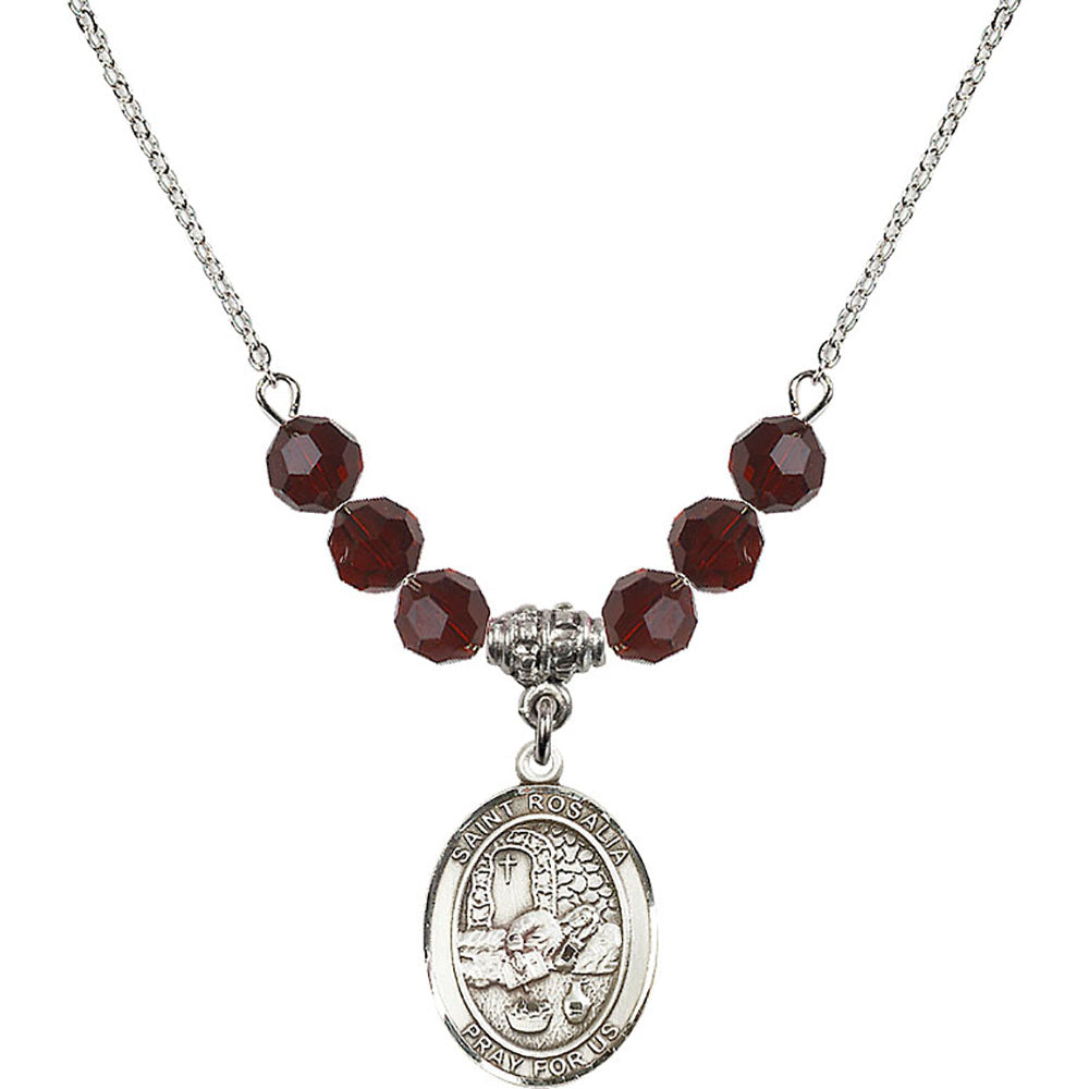 Sterling Silver Saint Rosalia Birthstone Necklace with Garnet Beads - 8309