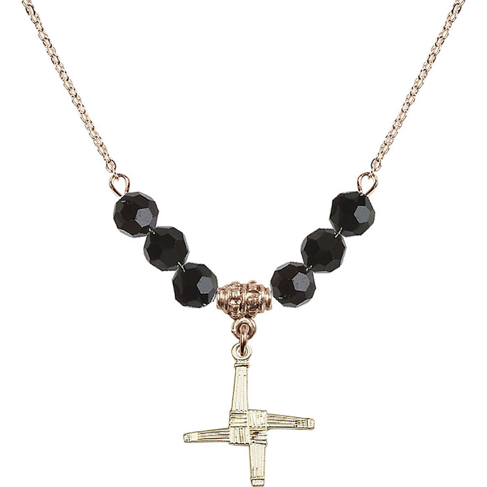 14kt Gold Filled Saint Brigid Cross Birthstone Necklace with Jet Beads - 0290