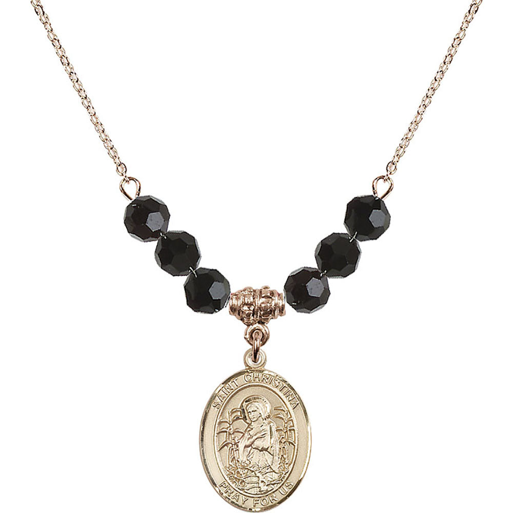 14kt Gold Filled Saint Christina the Astonishing Birthstone Necklace with Jet Beads - 8320