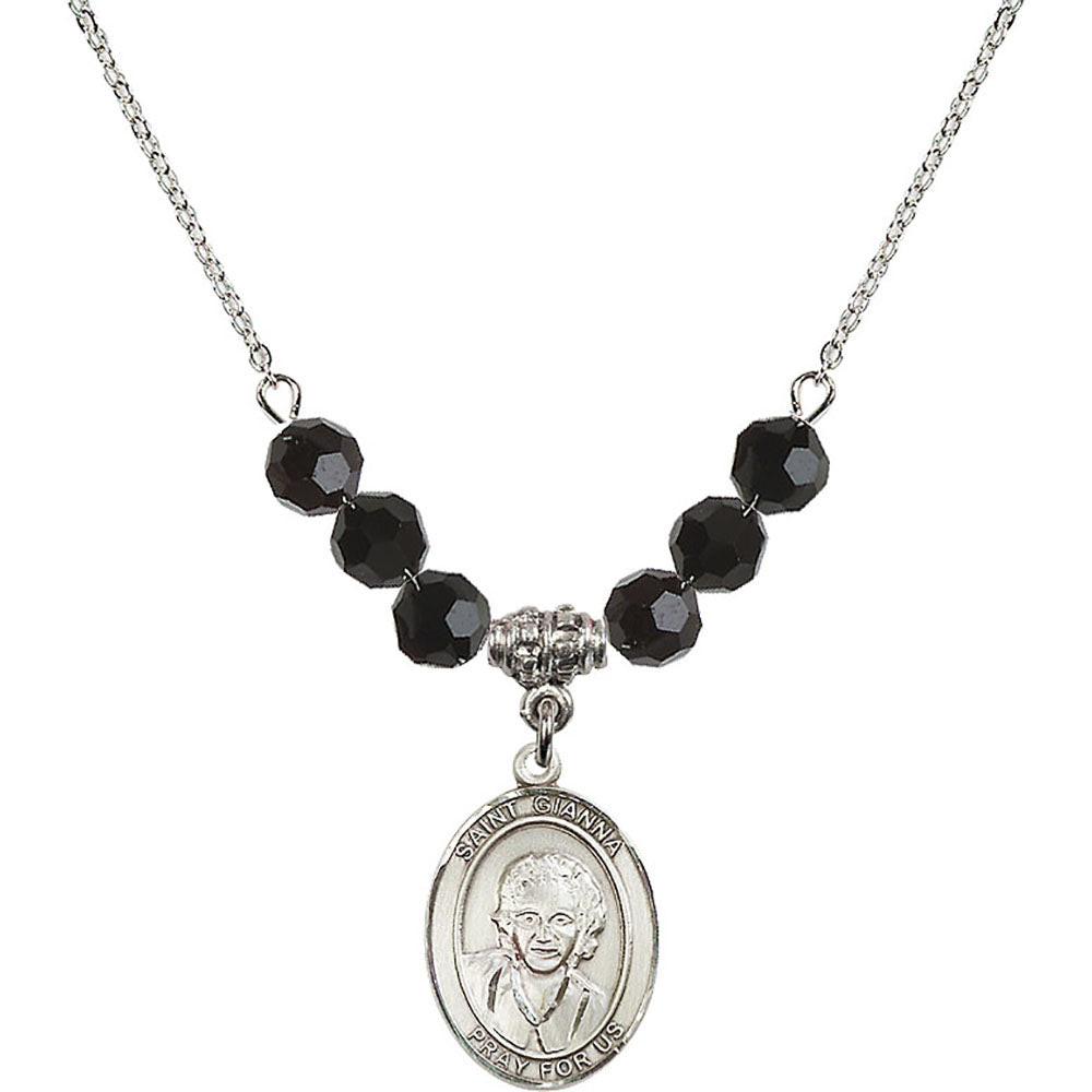 Sterling Silver Saint Gianna Beretta Molla Birthstone Necklace with Jet Beads - 8322