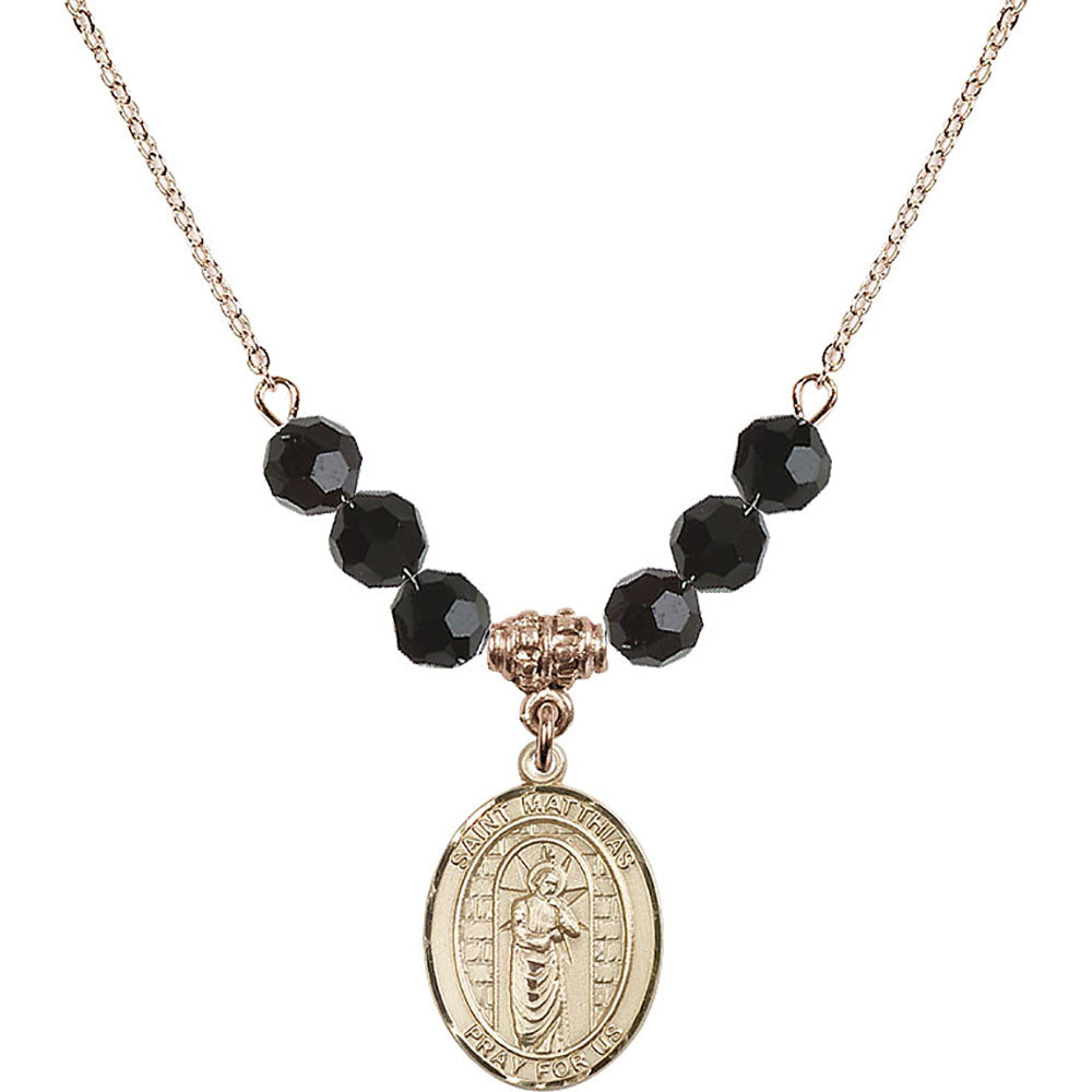 14kt Gold Filled Saint Matthias the Apostle Birthstone Necklace with Jet Beads - 8331