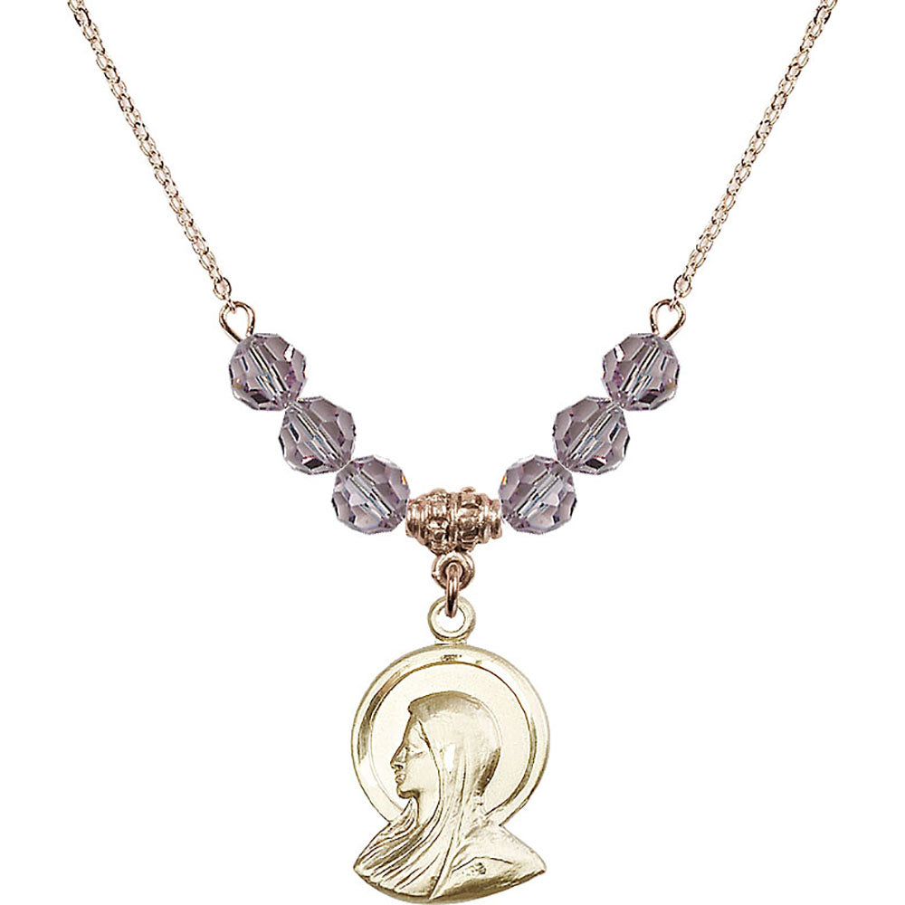 14kt Gold Filled Madonna Birthstone Necklace with Light Amethyst Beads - 0020