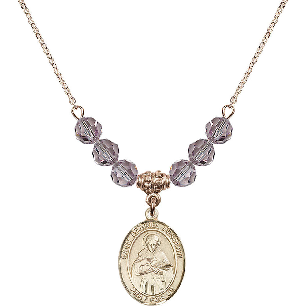 14kt Gold Filled Saint Gabriel Possenti Birthstone Necklace with Light Amethyst Beads - 8279