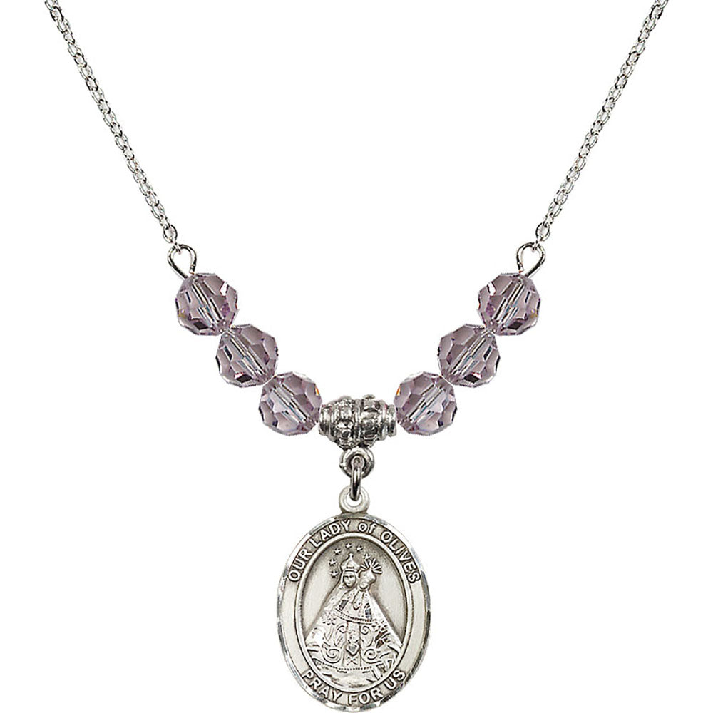 Sterling Silver Our Lady of Olives Birthstone Necklace with Light Amethyst Beads - 8303