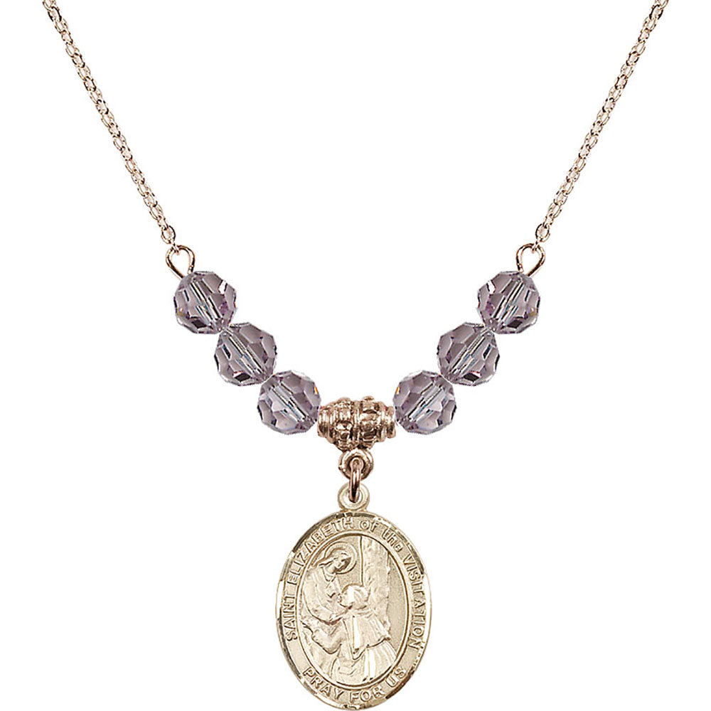 14kt Gold Filled Saint Elizabeth of the Visitation Birthstone Necklace with Light Amethyst Beads - 8311