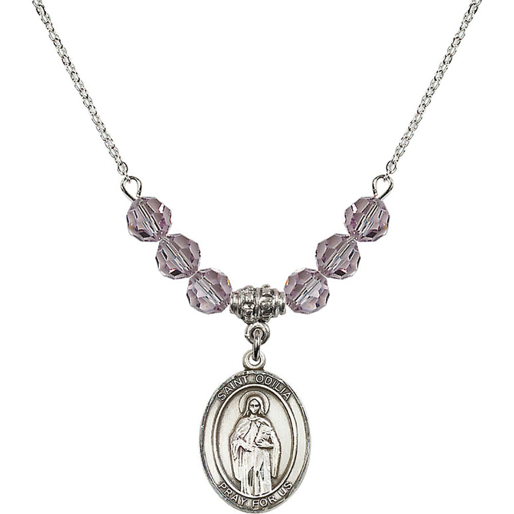 Sterling Silver Saint Odilia Birthstone Necklace with Light Amethyst Beads - 8319