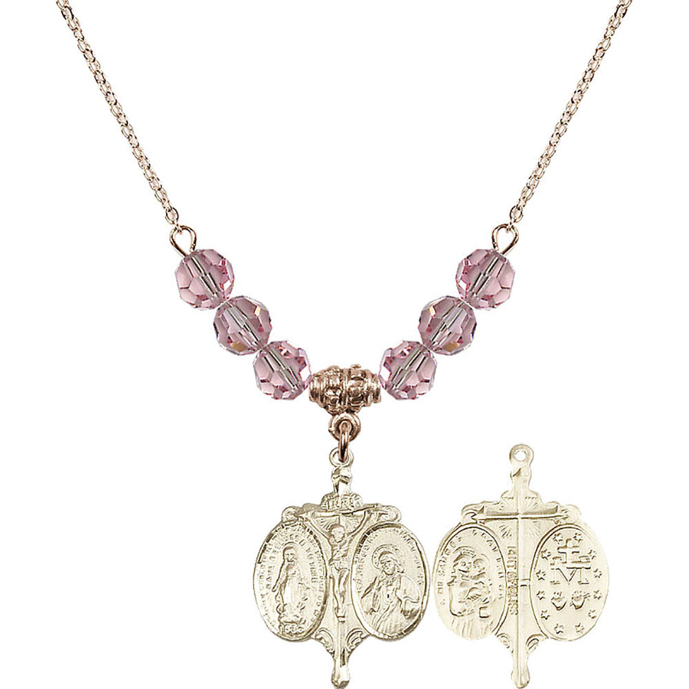 14kt Gold Filled Novena Birthstone Necklace with Light Rose Beads - 0021