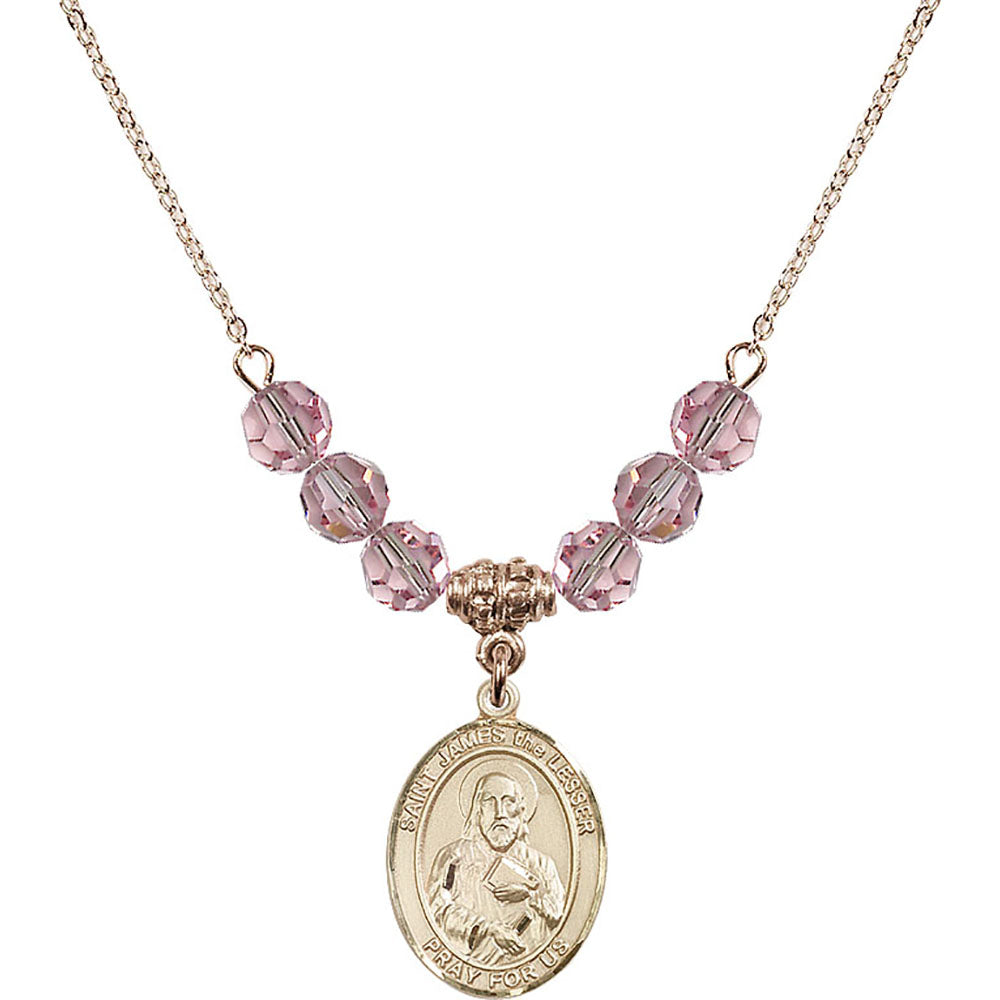 14kt Gold Filled Saint James the Lesser Birthstone Necklace with Light Rose Beads - 8277