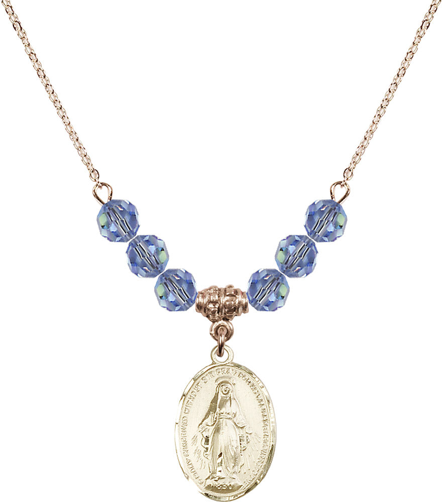 14kt Gold Filled Miraculous Birthstone Necklace with Light Sapphire Beads - 0015