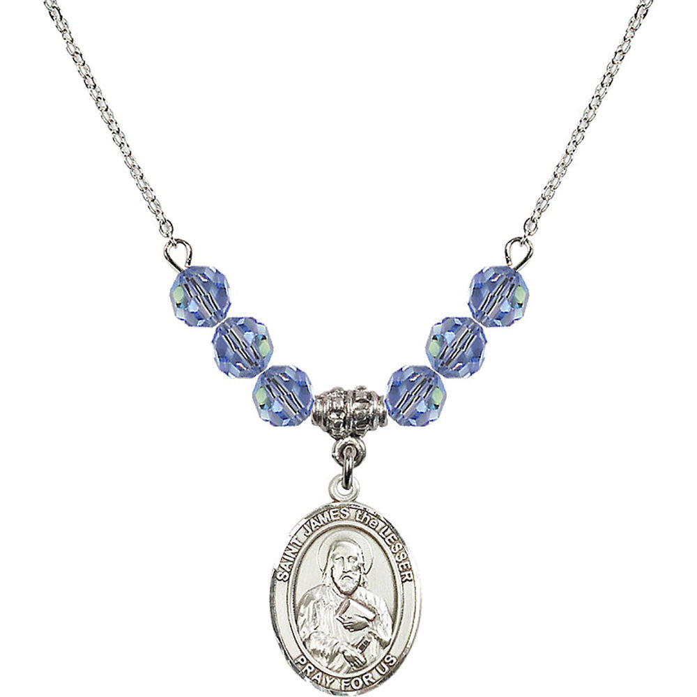 Sterling Silver Saint James the Lesser Birthstone Necklace with Light Sapphire Beads - 8277