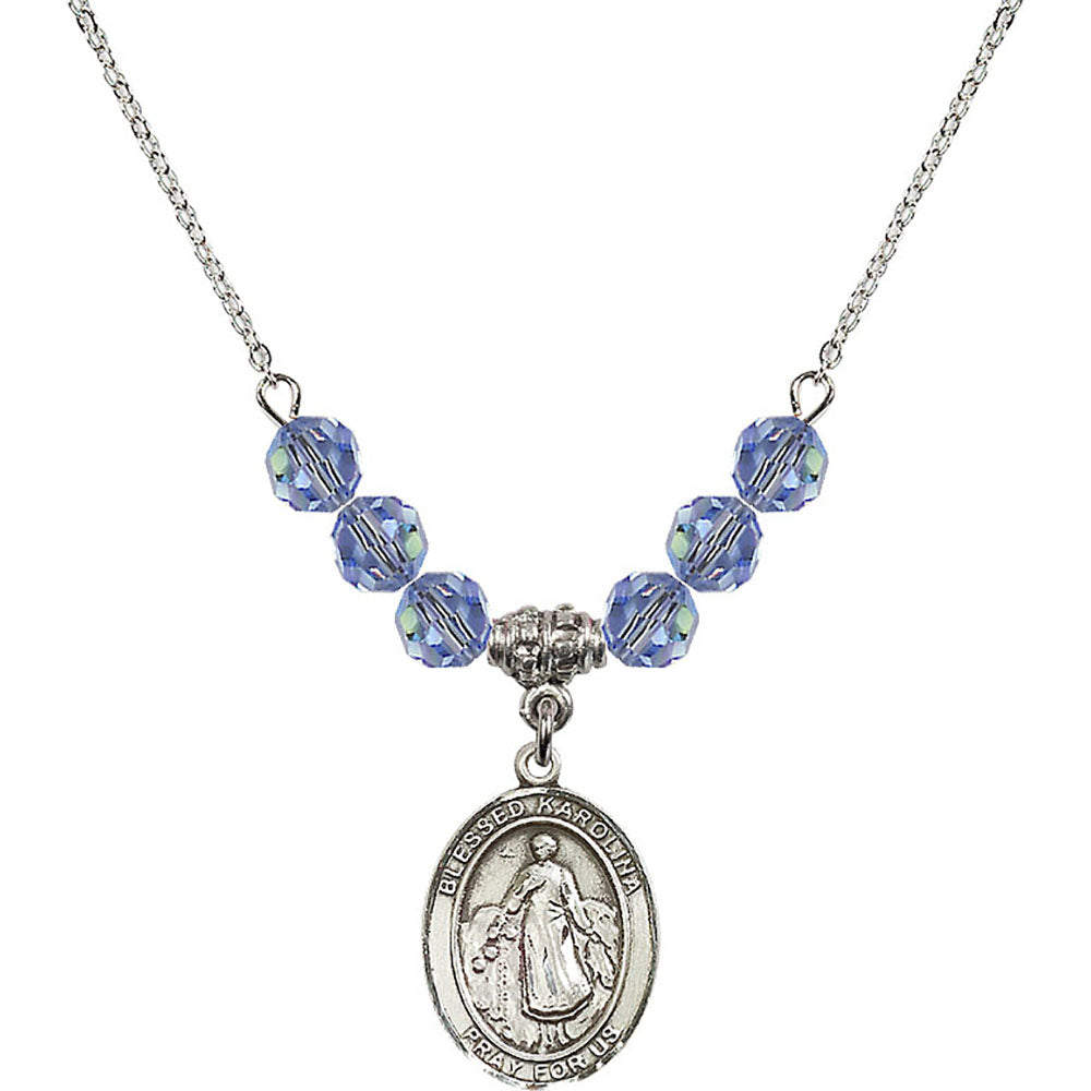 Sterling Silver Blessed Karolina Kozkowna Birthstone Necklace with Light Sapphire Beads - 8283