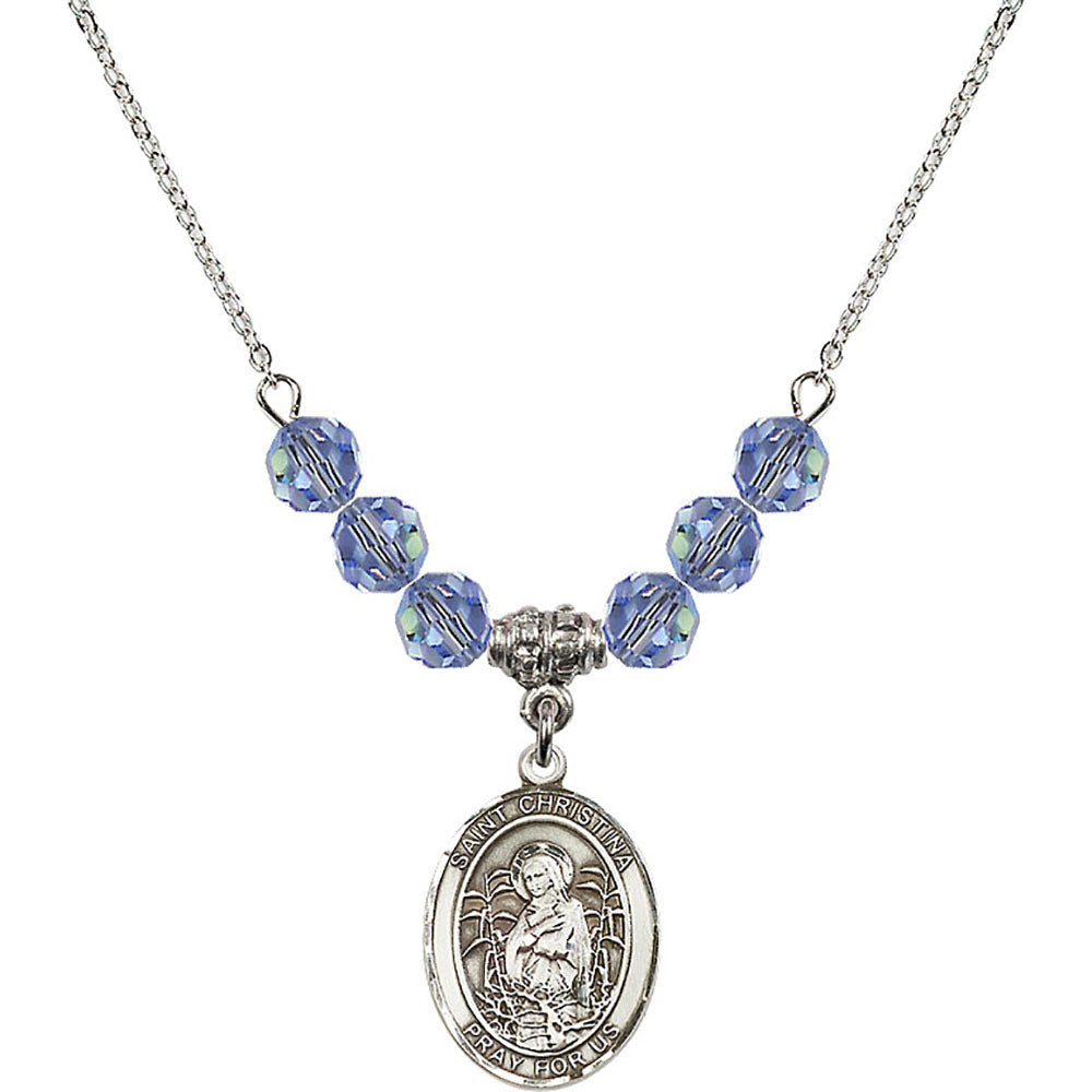 Sterling Silver Saint Christina the Astonishing Birthstone Necklace with Light Sapphire Beads - 8320